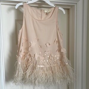 Cream Feather Embellished Tank Top